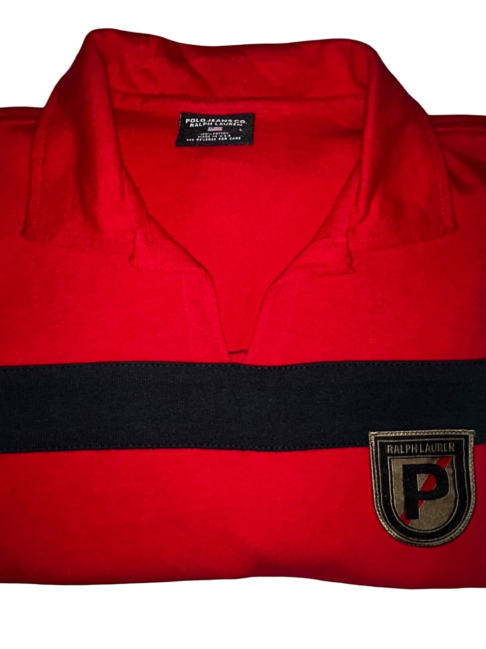 Vintage Polo Ralph Lauren Johnny Collar Polo in Red & Black XL